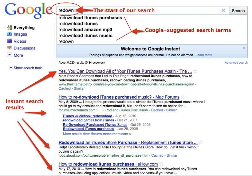 instant search - جستجو - گوگل - نتایج