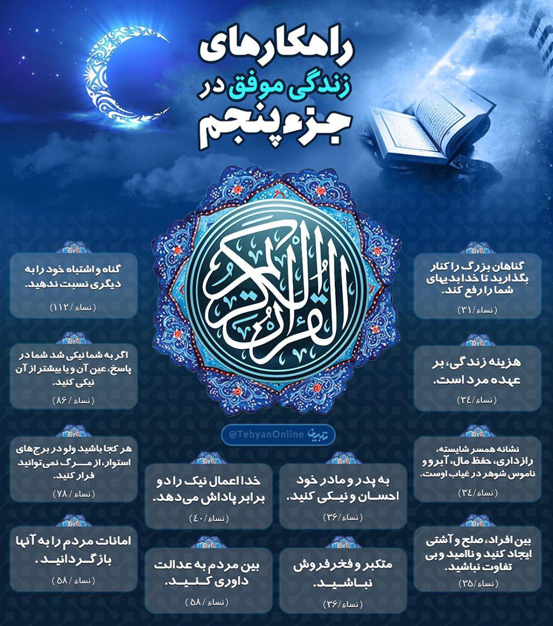 اینفوگرافیک راهکارهای زندگی موفق در قرآن کریم - جزء 5