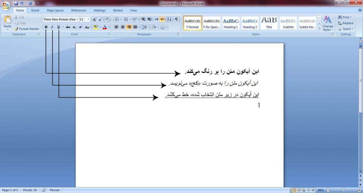 درسنامه ورد - ﺯﻳﺒﺎﺳﺎﺯﯼ ﻣﺘﻦ- ﺑﺨﺶ ﺍﻭﻝ (قسمت سوم Word)