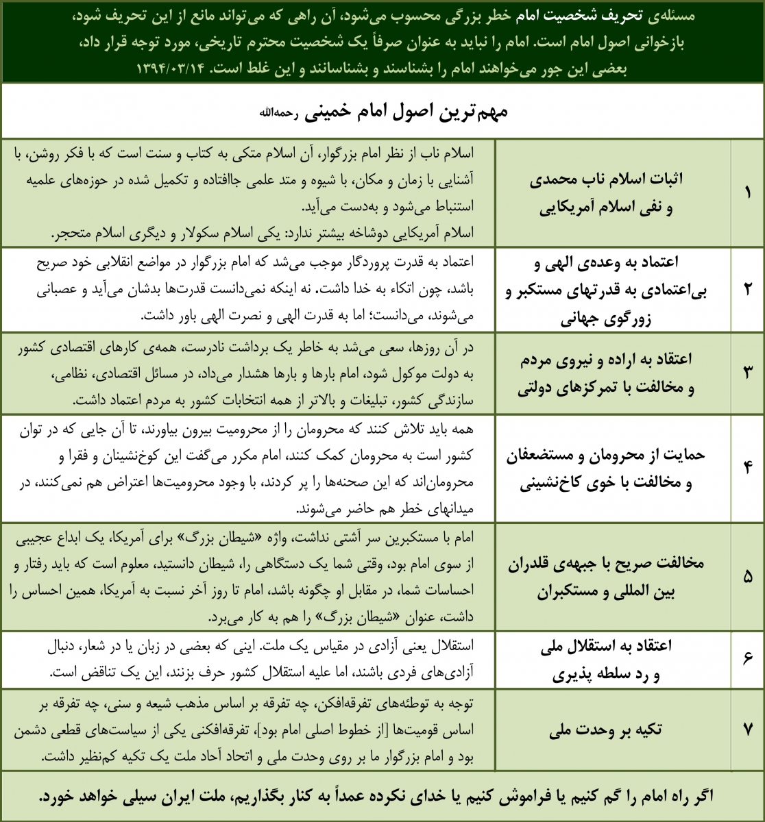 هفت اصل از مهمترین اصول اندیشه امام خمینی (ره)