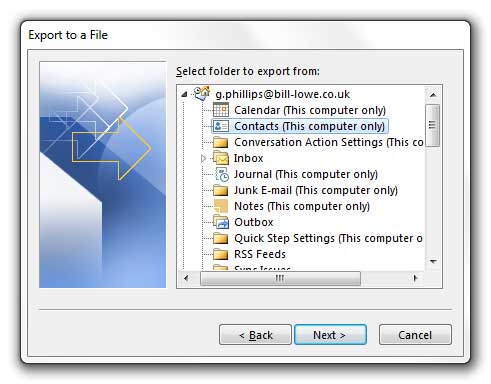 ذخیره لیست مخاطبین Outlook در قالب فایل اکسل